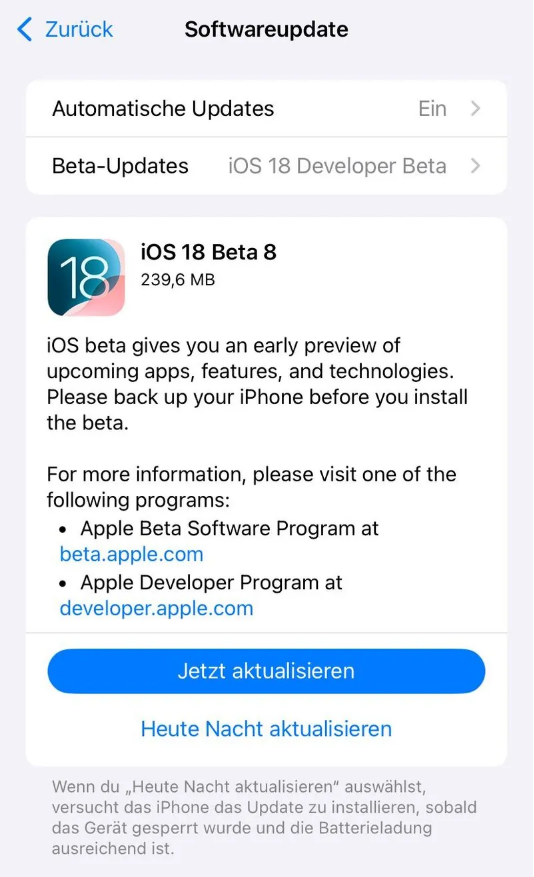 伽师苹果手机维修分享苹果 iOS / iPadOS 18 开发者预览版 Beta 8 发布 